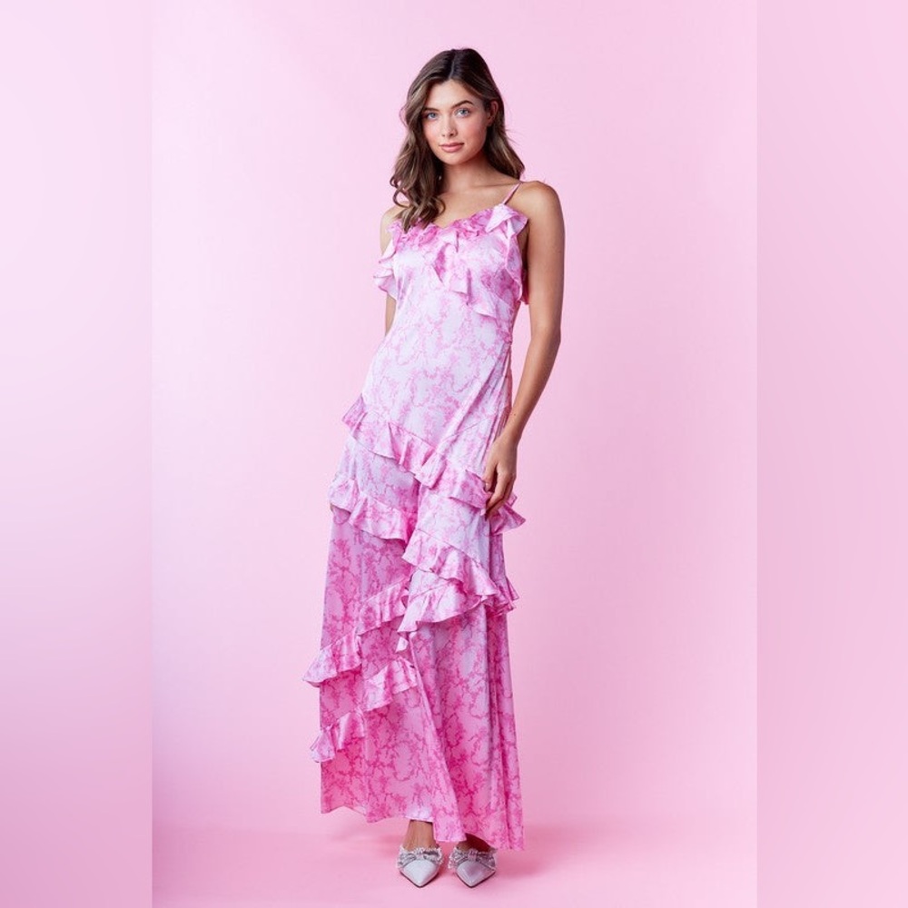 Pink Marble Ruffle Maxi Dress | Romantic Rufflecore - Picture 5 of 13